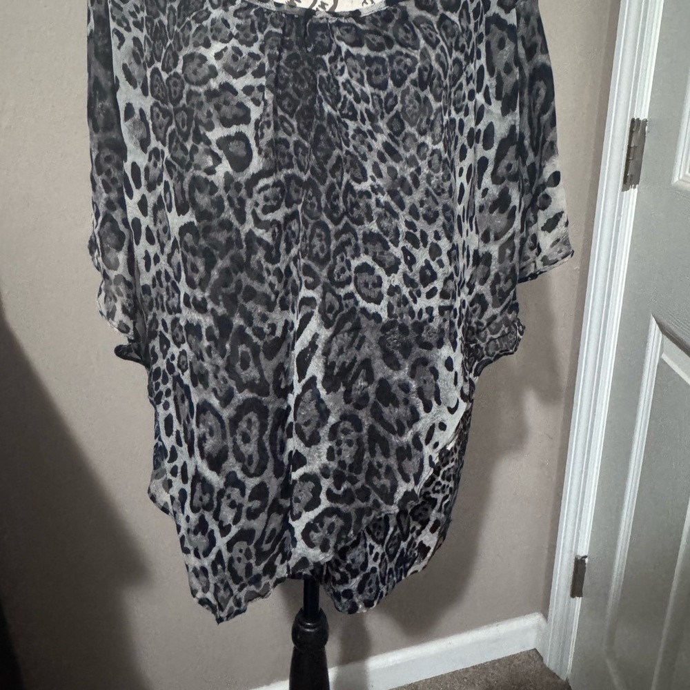 Alyx Sheer Leopard-Print Tunic in Gray and Black